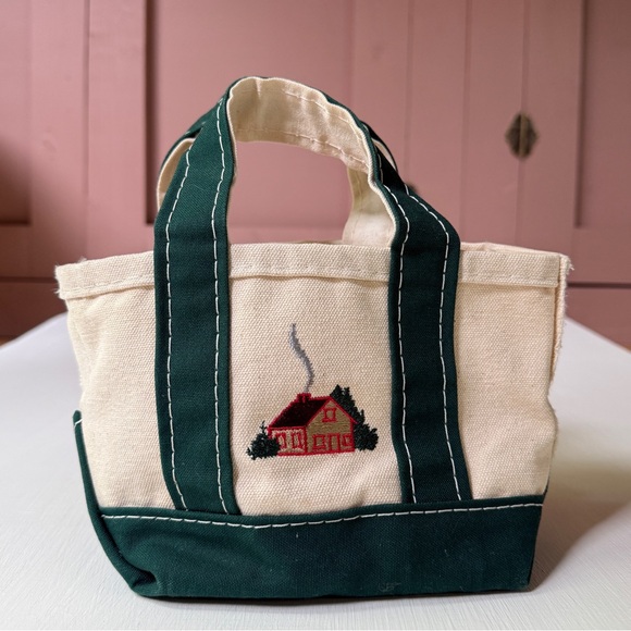 L.L. Bean Handbags - LL Bean Mini Boat And Tote House Embroidered USA Made Canvas Green 6'' EXCELLENT